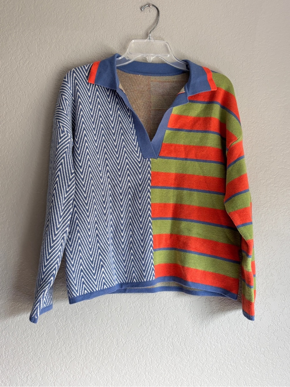 Women’s Two-Tone two pattern colorblock knit Polo Sweater S